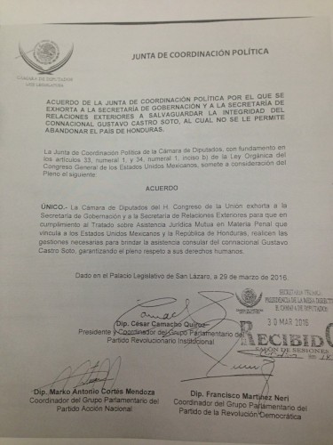 Acuerdo de la Junta de Coordinación Política de la Cámara de Diputados.